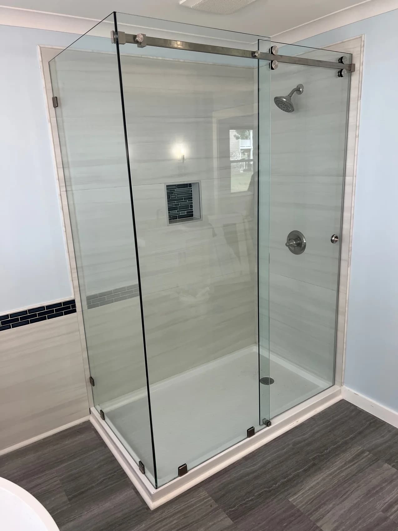 Clear corner shower glass enclosure